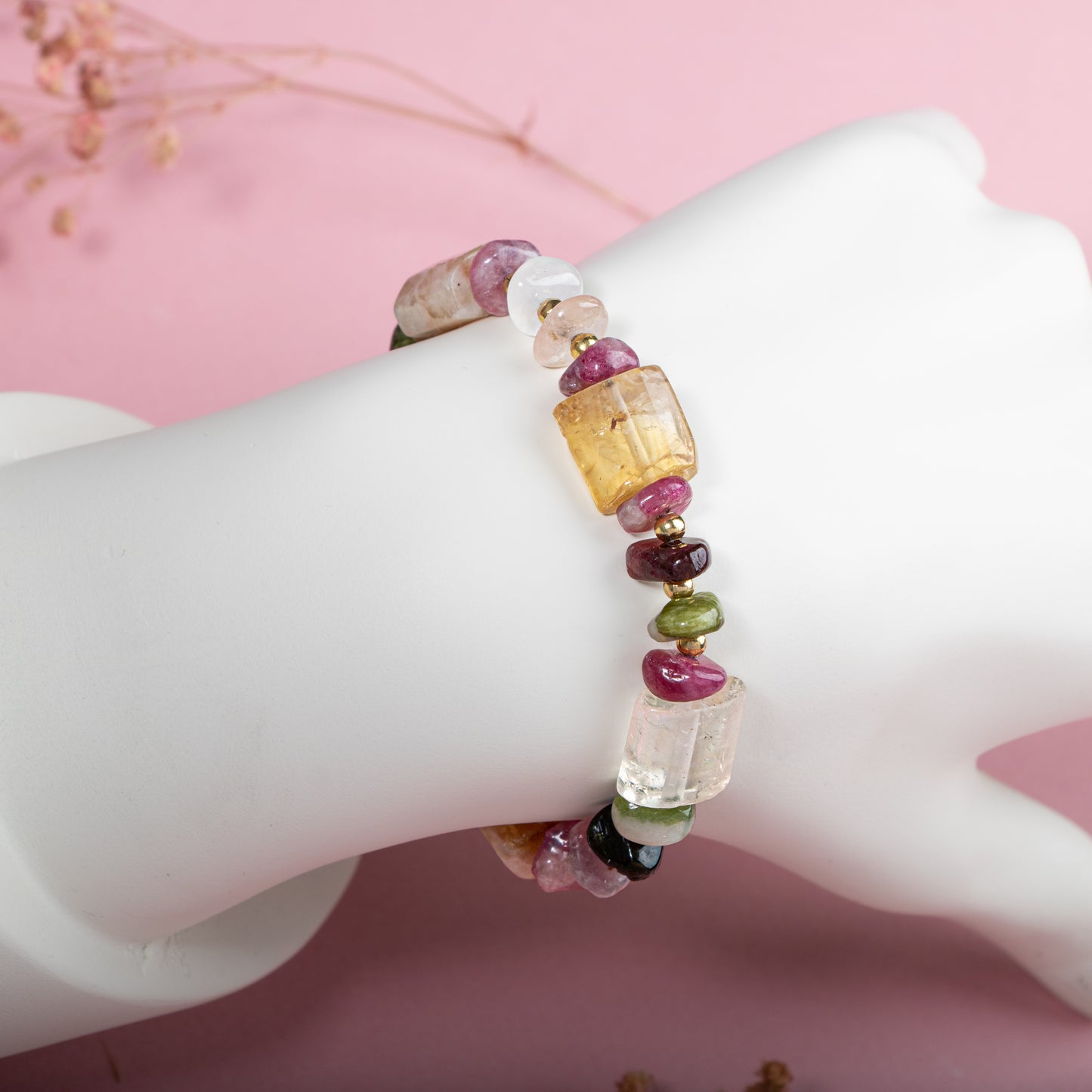 Citrine and Tourmaline Natural Stone Special Design Bracelet