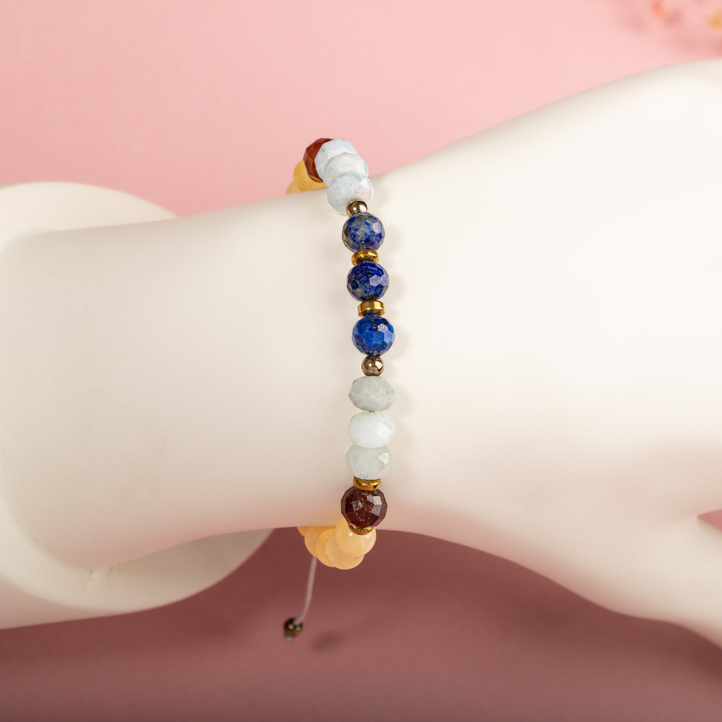 Lapis Lazuli, Citrine, Moonstone, Agate Natural Stone Macrame Design Bracelet