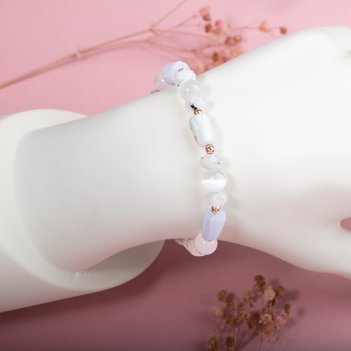 Selenite, Amazonite, Pink Quartz, Chalcedony Natural Stone Bracelet