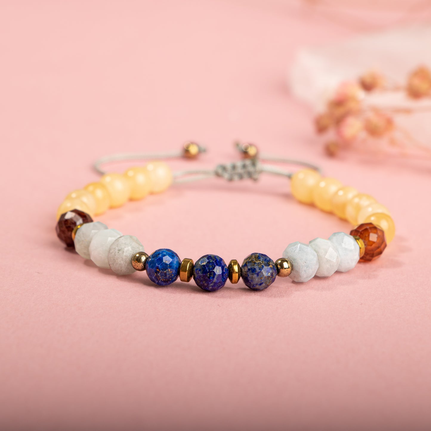 Lapis Lazuli, Citrine, Moonstone, Agate Natural Stone Macrame Design Bracelet