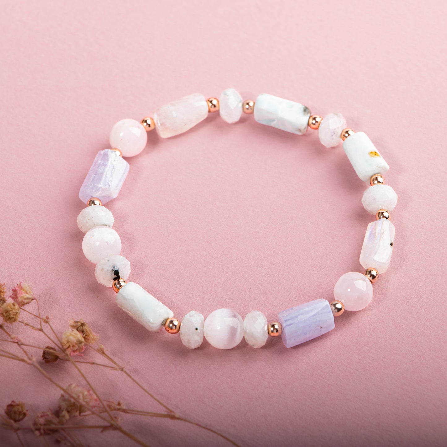 Selenite, Amazonite, Pink Quartz, Chalcedony Natural Stone Bracelet