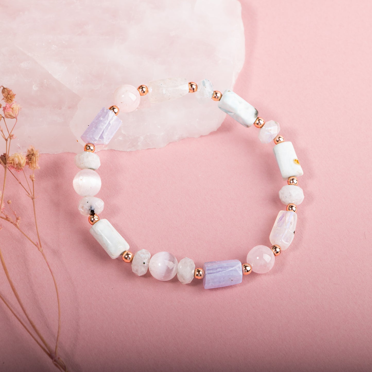 Selenite, Amazonite, Pink Quartz, Chalcedony Natural Stone Bracelet