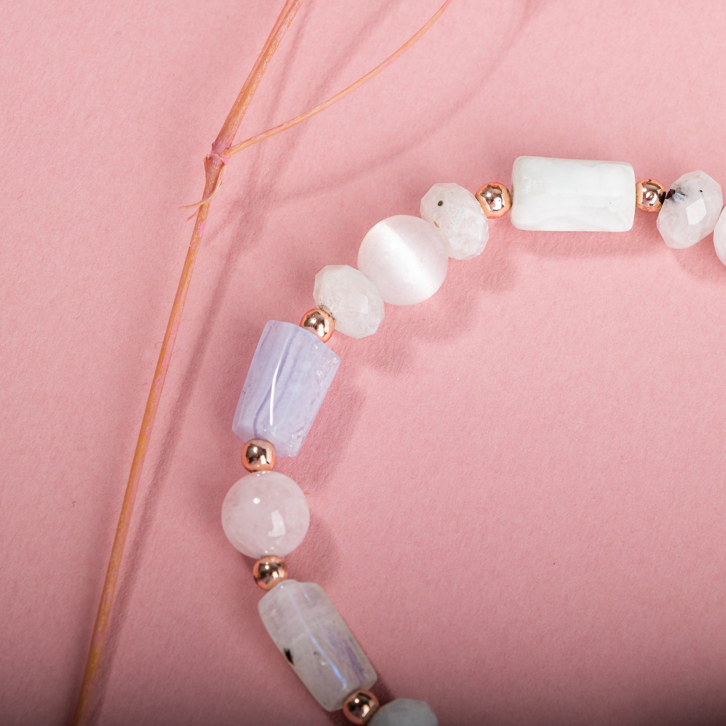 Selenite, Amazonite, Pink Quartz, Chalcedony Natural Stone Bracelet