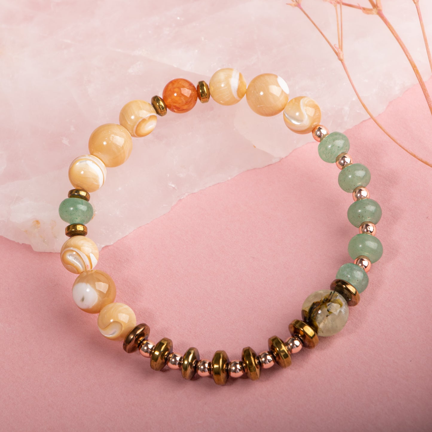 Hematite, Prehneite, Aventurine, Mother of Pearl Natural Stone Bracelet