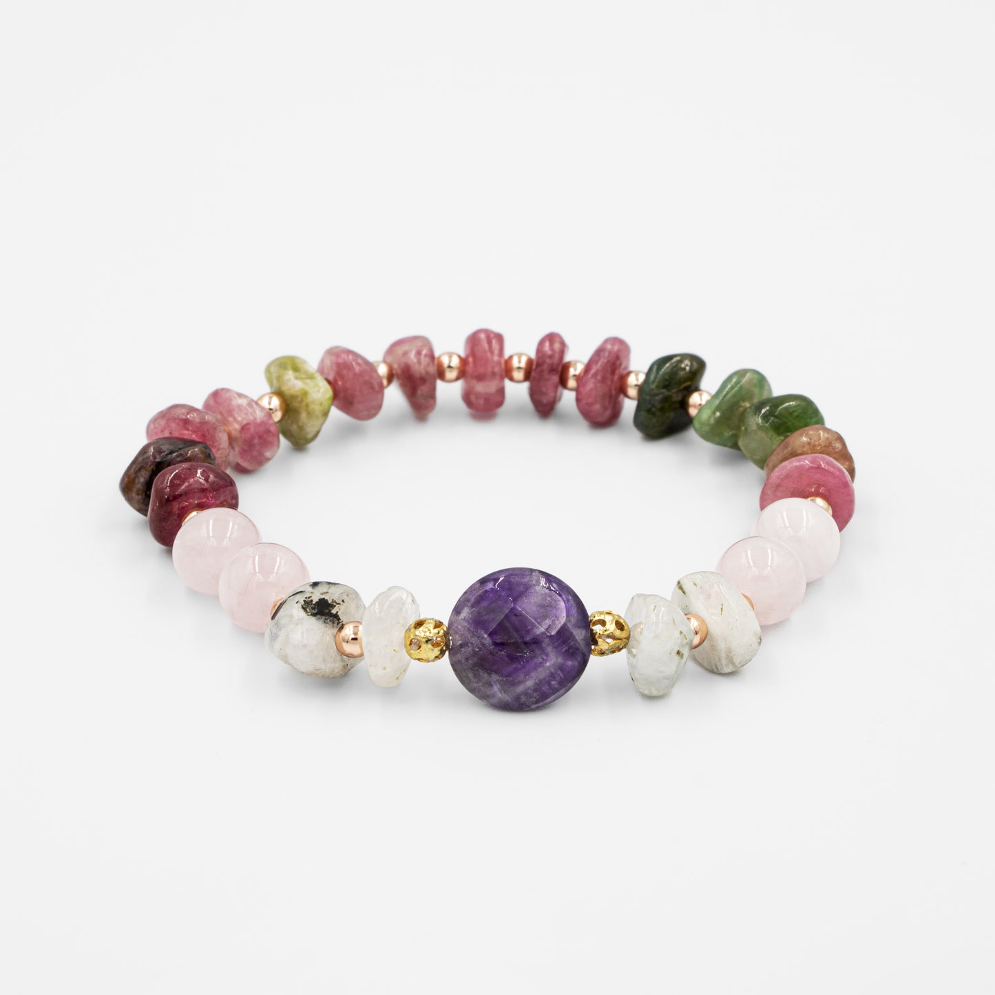 Moonstone, Pink Quartz, Tourmaline, Amethyst Natural Stone Bracelet