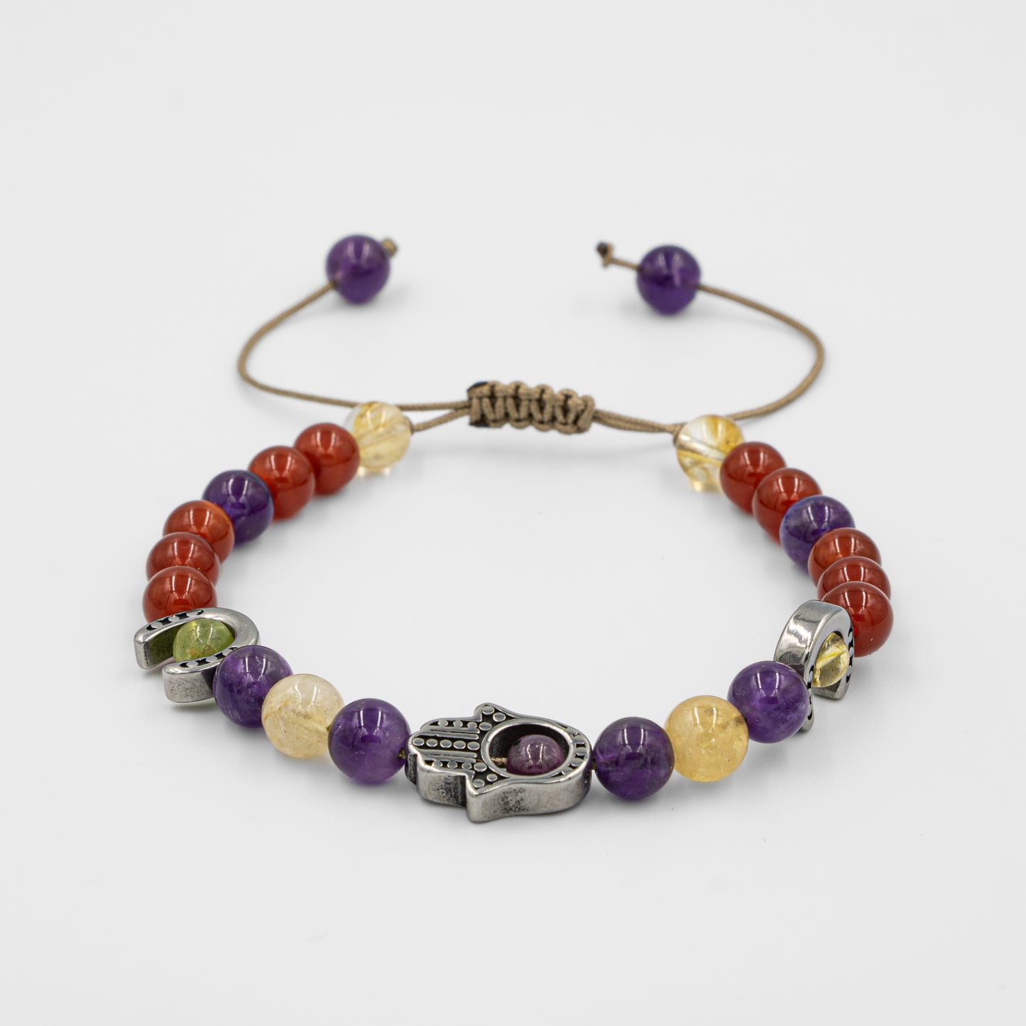 Agate, Amethyst, Citrine Natural Stone Silver Detailed Macrame Bracelet