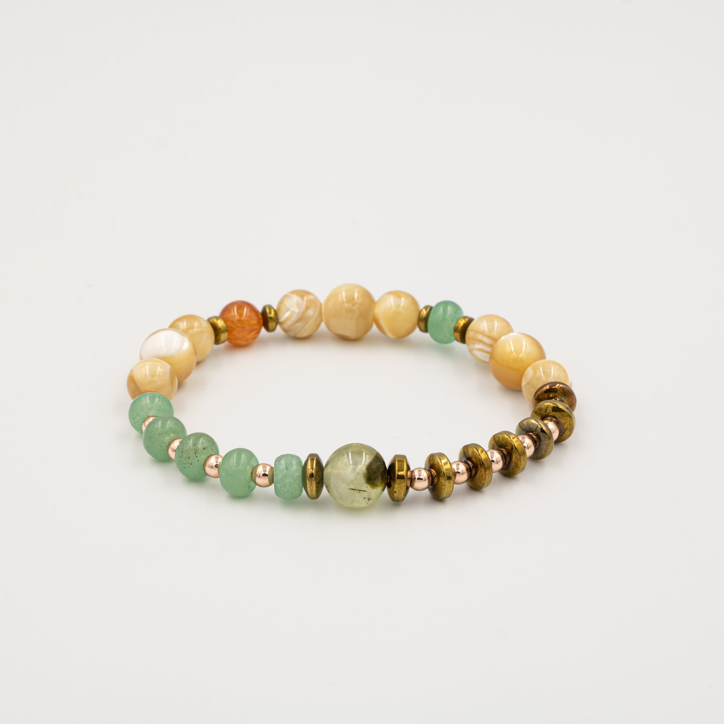 Hematite, Prehneite, Aventurine, Mother of Pearl Natural Stone Bracelet