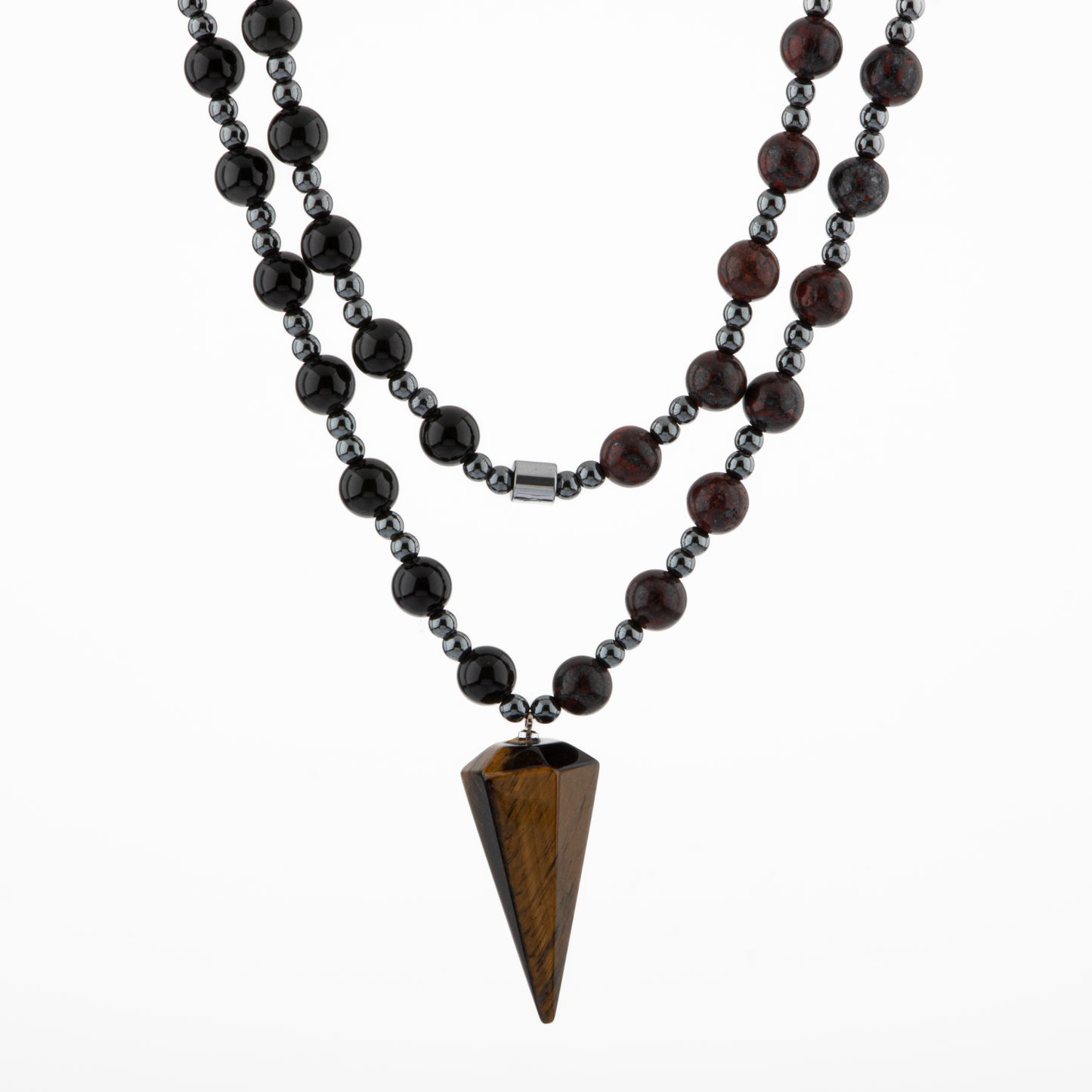 Tiger Eye and Obsidian Natural Stone Necklace