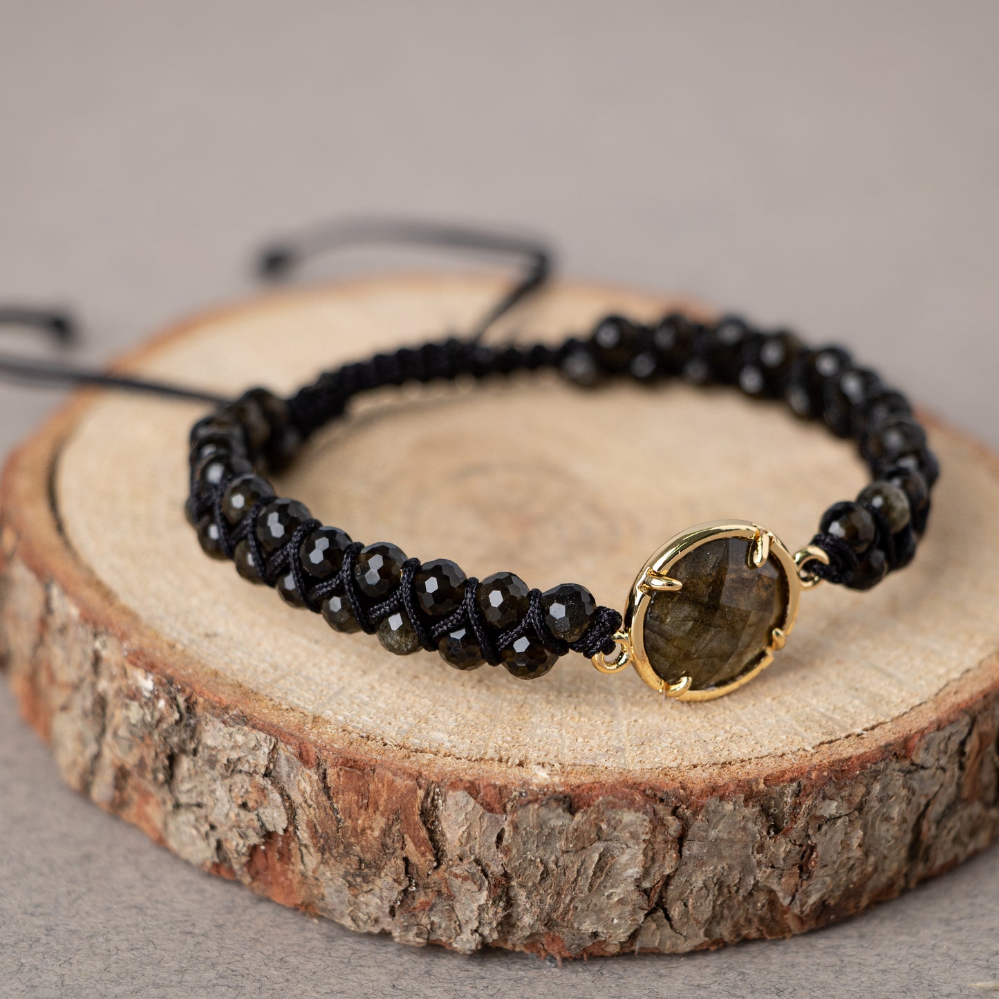 Obsidian Natural Stone Macrame Design Bracelet