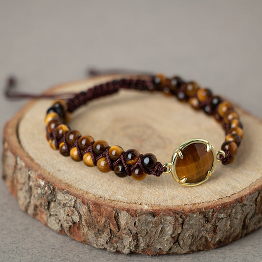 Tiger Eye Natural Stone Macrame Design Bracelet