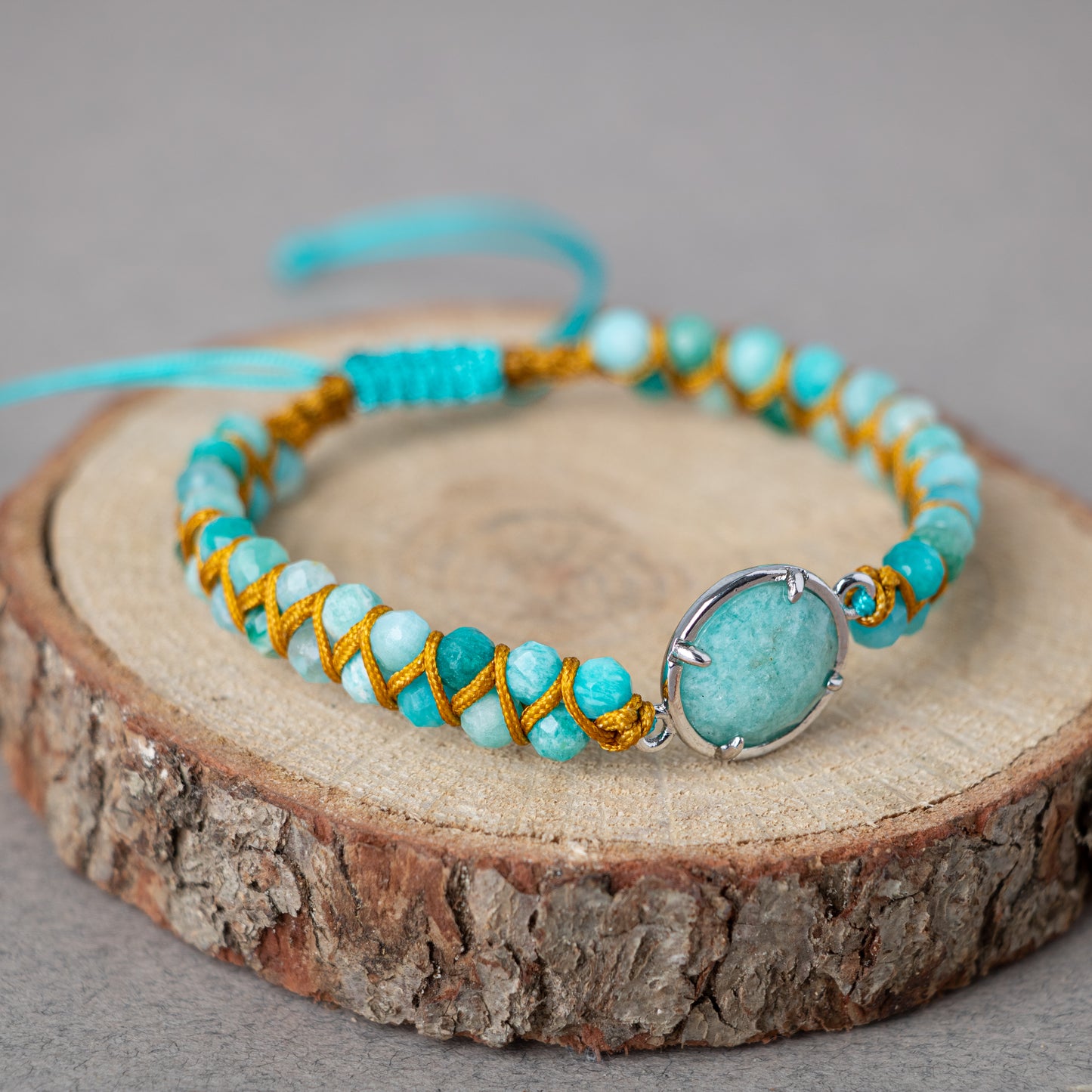 Amazonite Natural Stone Macrame Design Bracelet