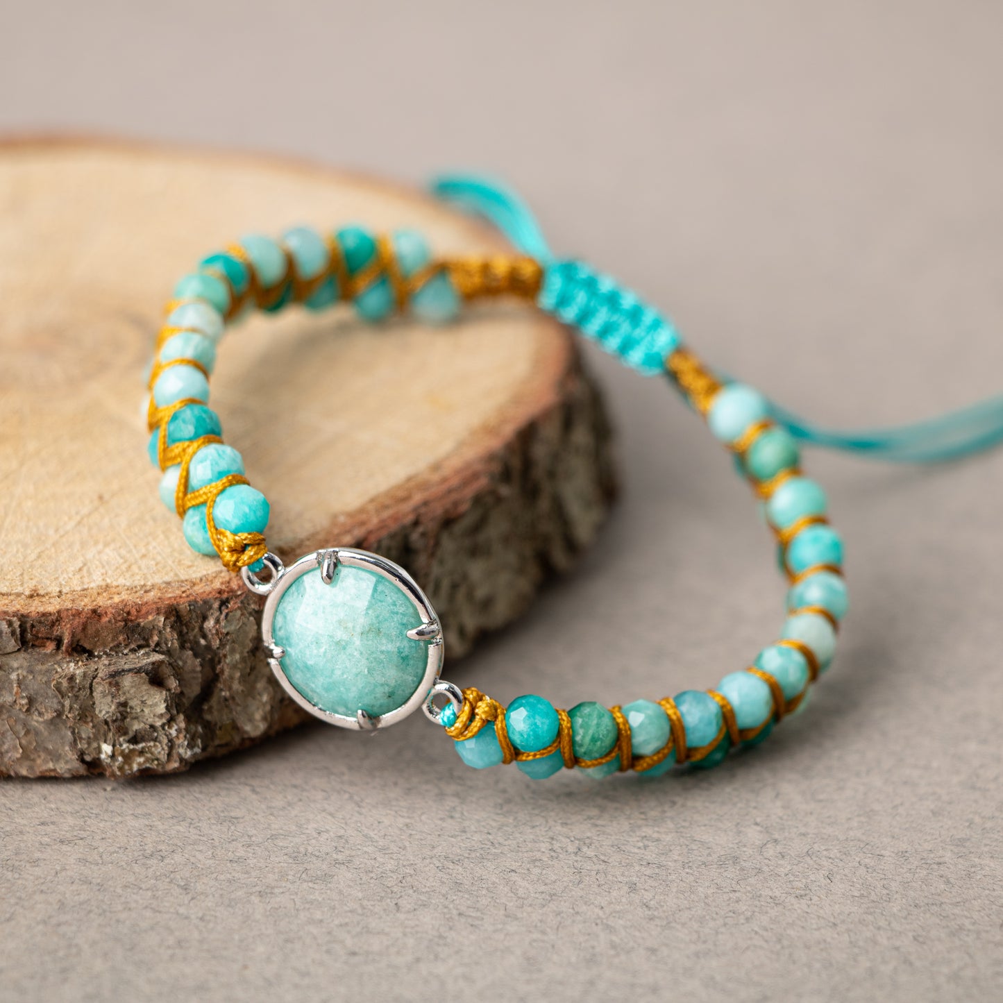 Amazonite Natural Stone Macrame Design Bracelet