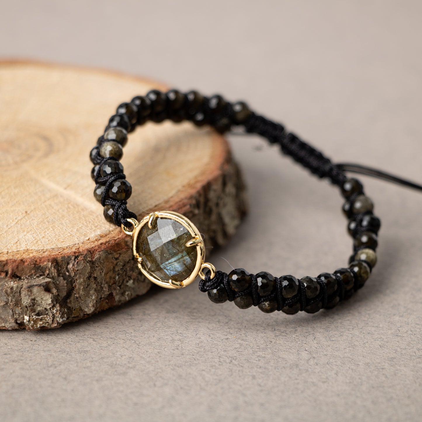 Obsidian Natural Stone Macrame Design Bracelet