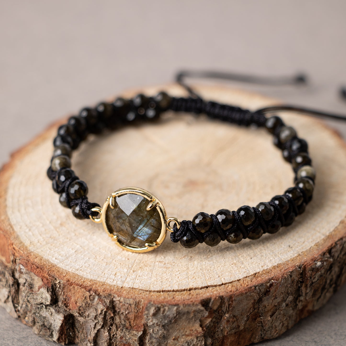 Obsidian Natural Stone Macrame Design Bracelet