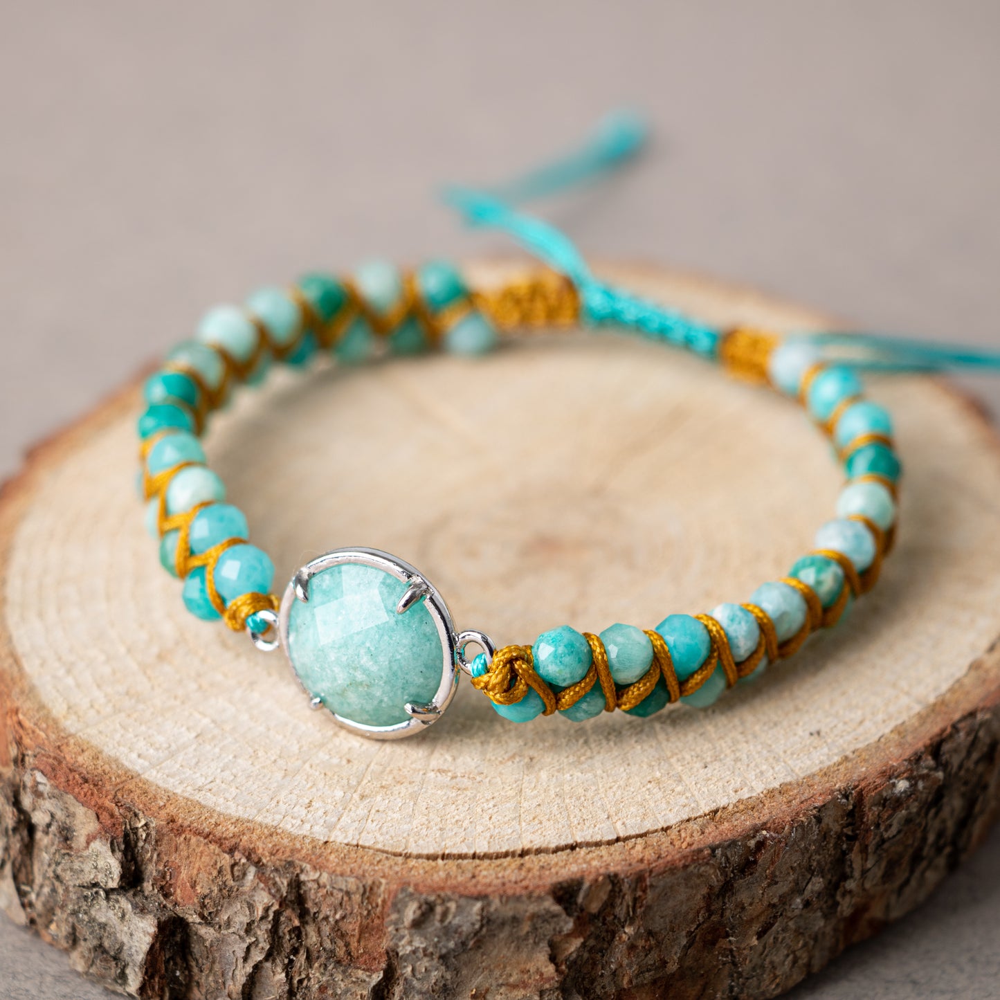 Amazonite Natural Stone Macrame Design Bracelet