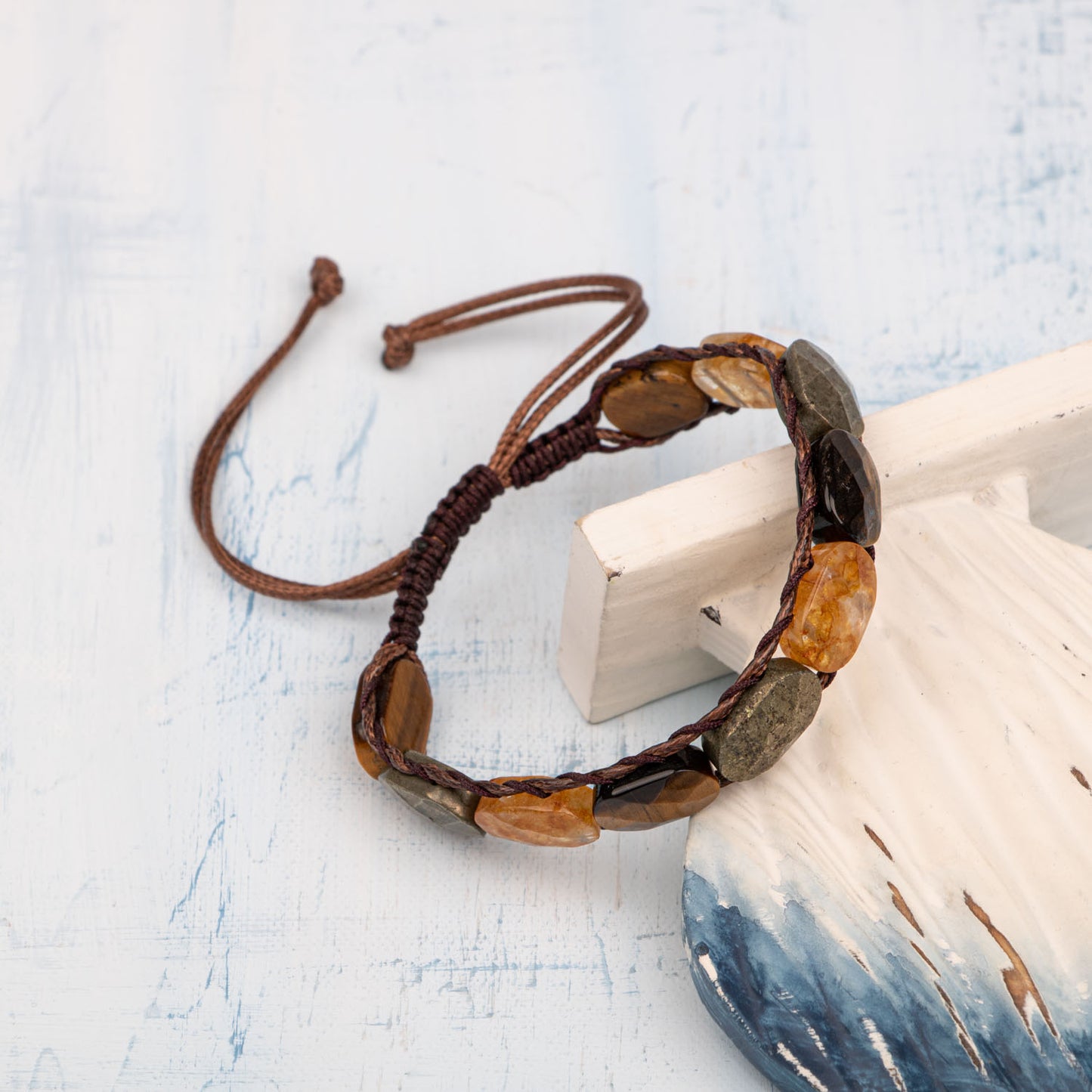 Citrine, Pyrite, Tiger Eye Natural Stone Macrame Design Bracelet