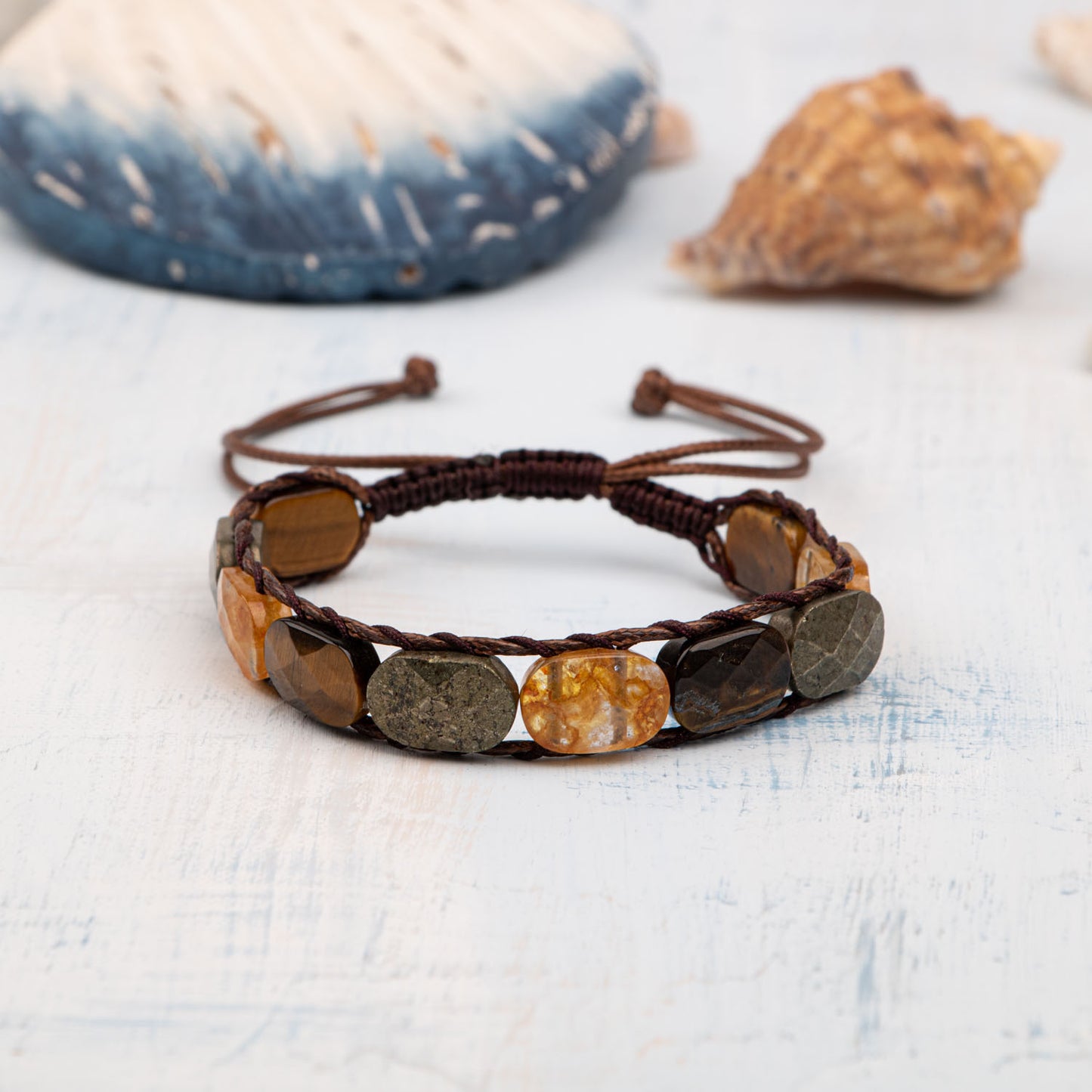 Citrine, Pyrite, Tiger Eye Natural Stone Macrame Design Bracelet