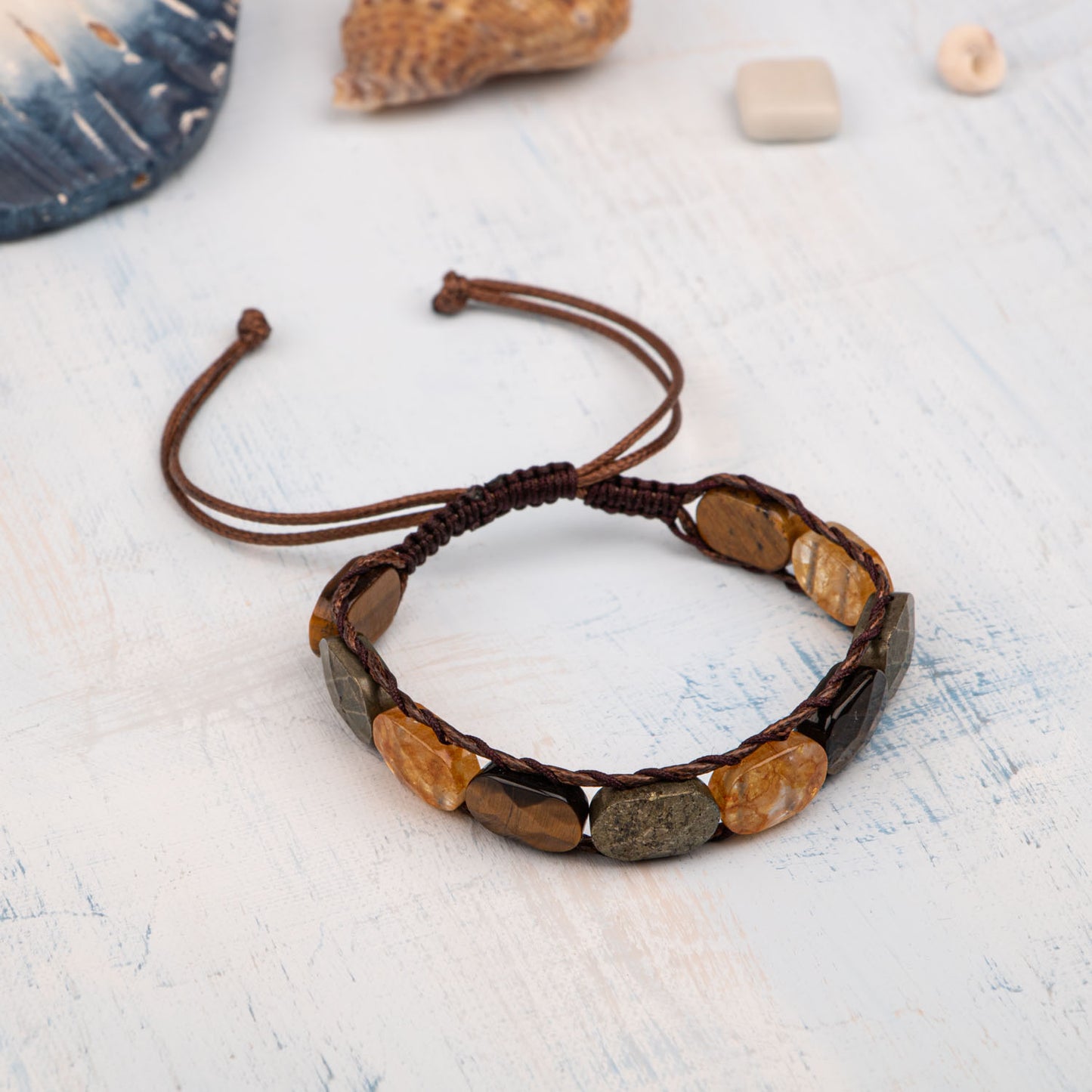 Citrine, Pyrite, Tiger Eye Natural Stone Macrame Design Bracelet