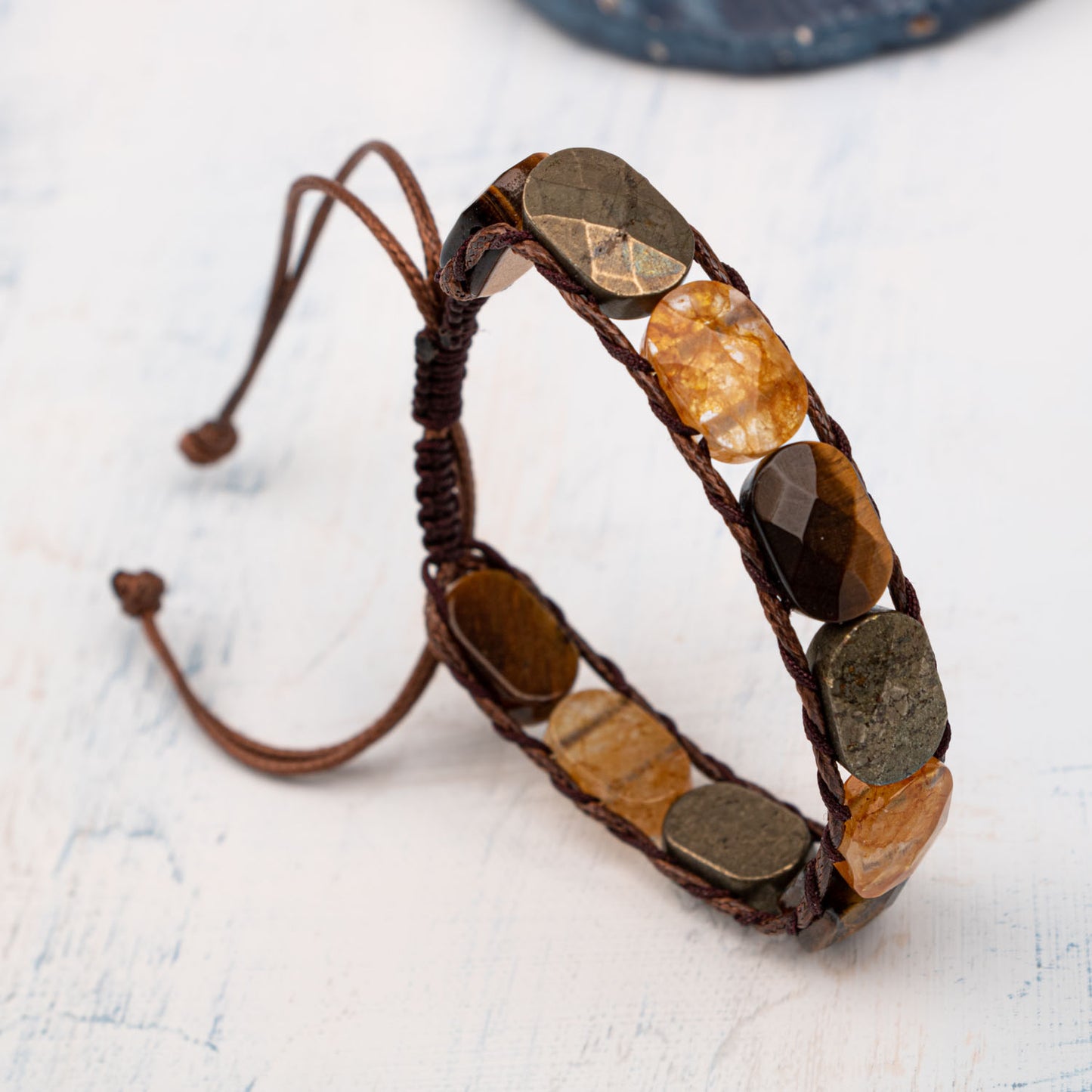 Citrine, Pyrite, Tiger Eye Natural Stone Macrame Design Bracelet