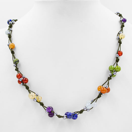 Lapis Lazuli, Amethyst, Citrine and Agate Natural Stone Macrame Necklace