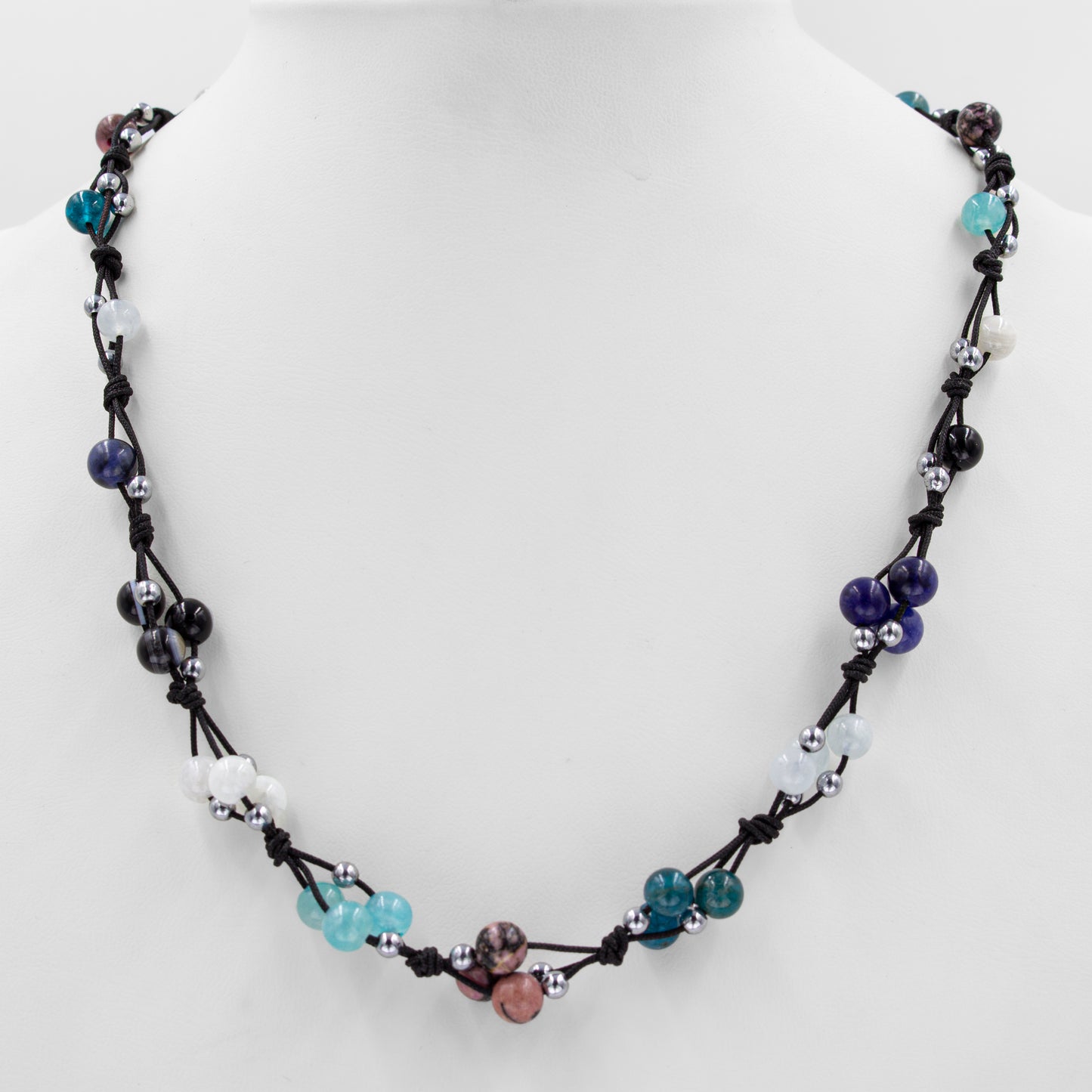 Malachite, Aventurine, Lapis Lazuli, Amethyst, Citrine and Agate Natural Stone Macrame Necklace