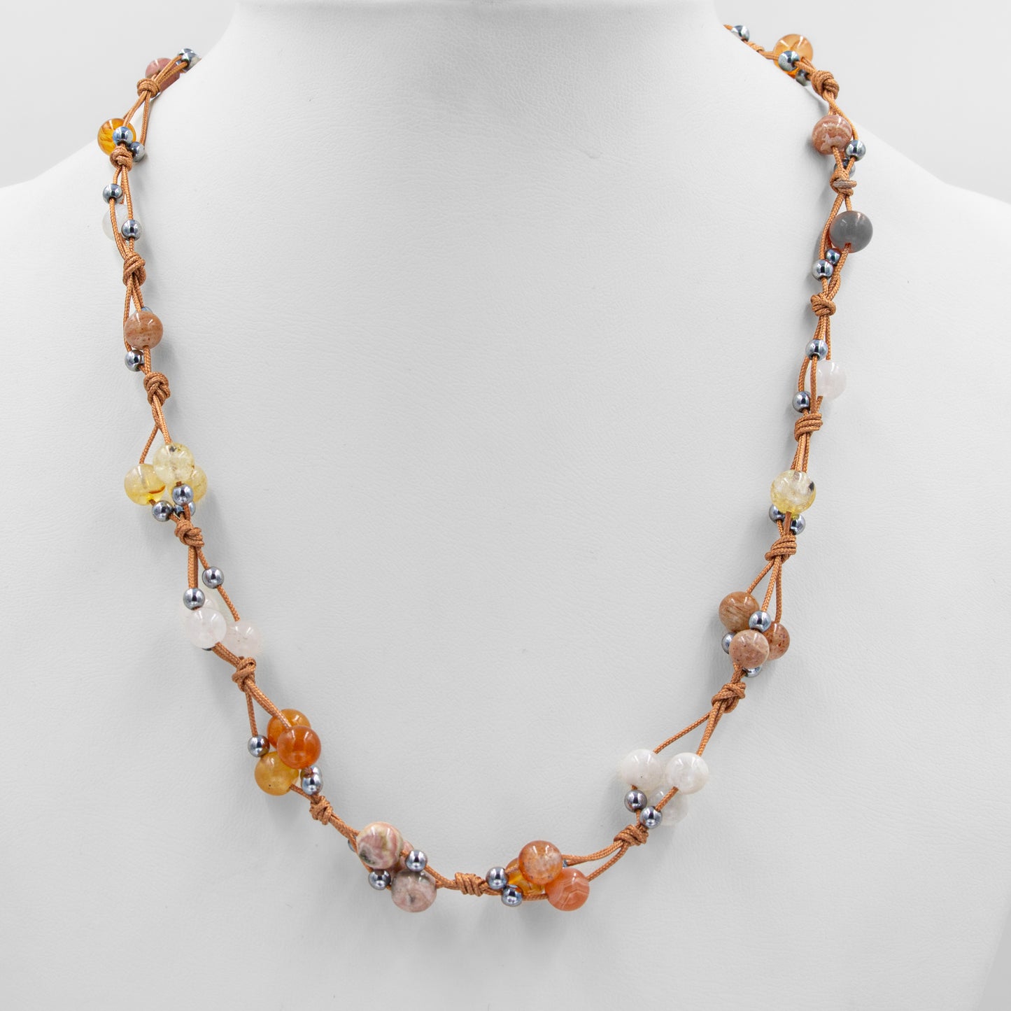 Moonstone, Tiger Eye, Citrine and Agate Natural Stone Macrame Necklace