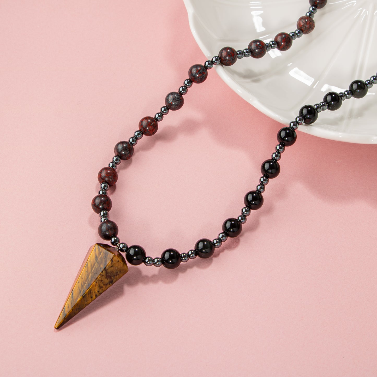 Tiger Eye and Obsidian Natural Stone Necklace