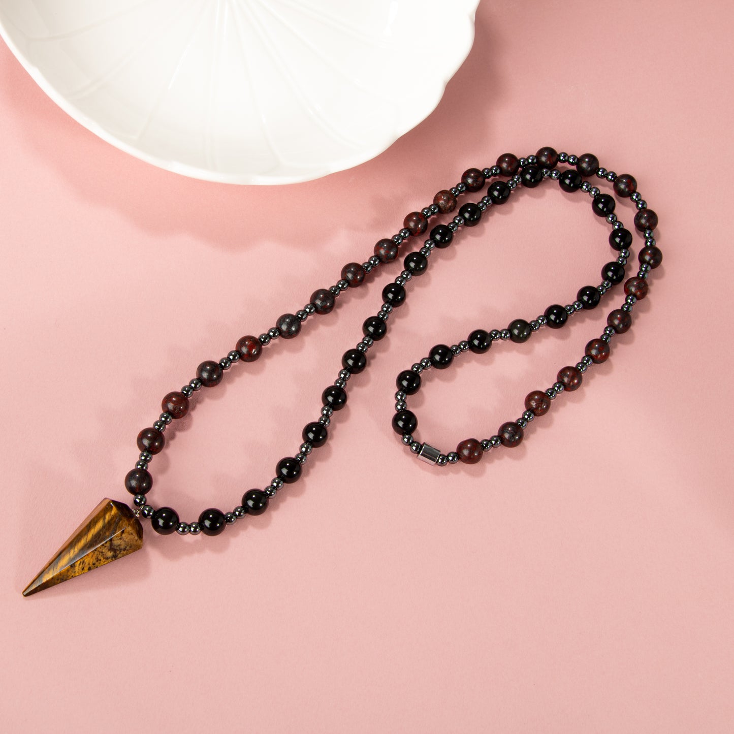 Tiger Eye and Obsidian Natural Stone Necklace