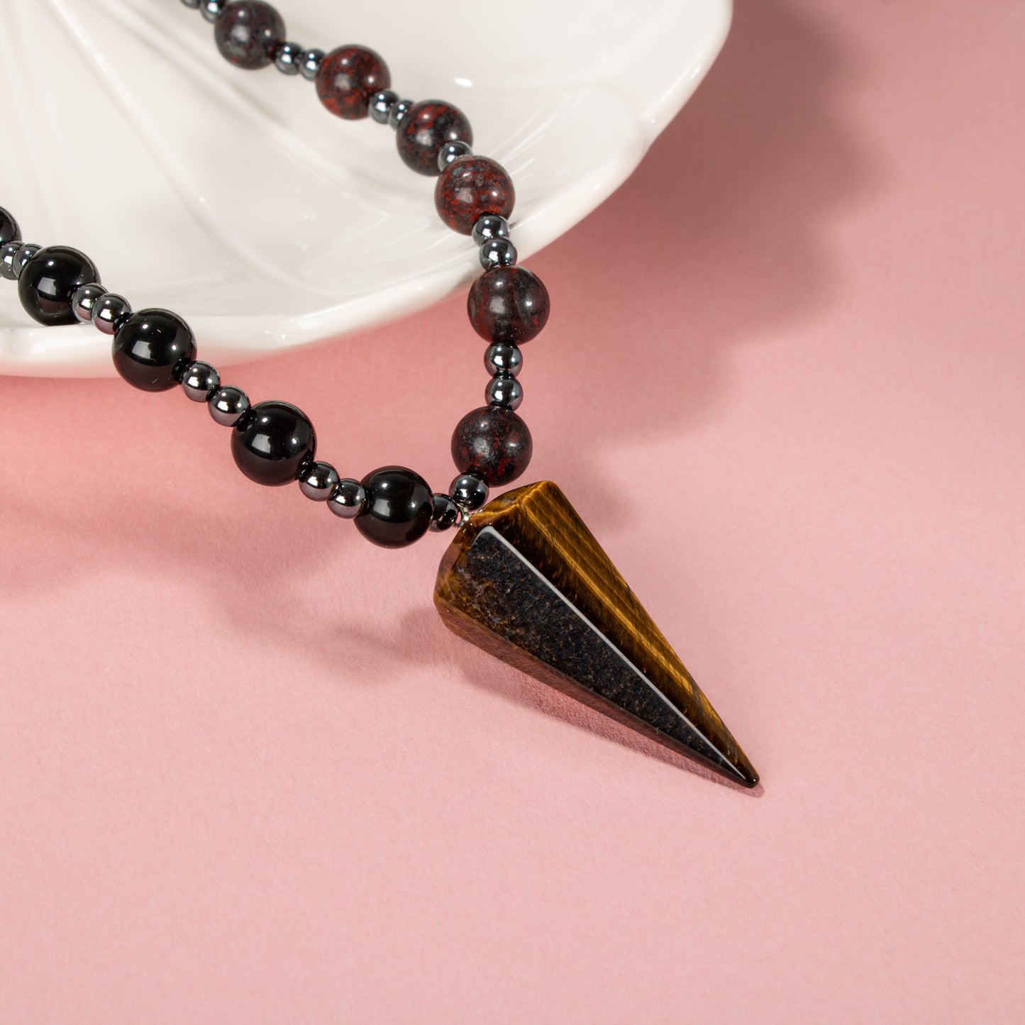 Tiger Eye and Obsidian Natural Stone Necklace