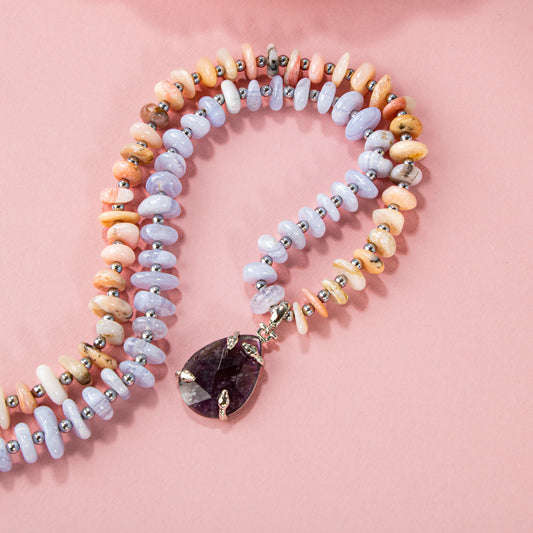 Chalcedony, Sunstone, Smoky Quartz Natural Stone Necklace