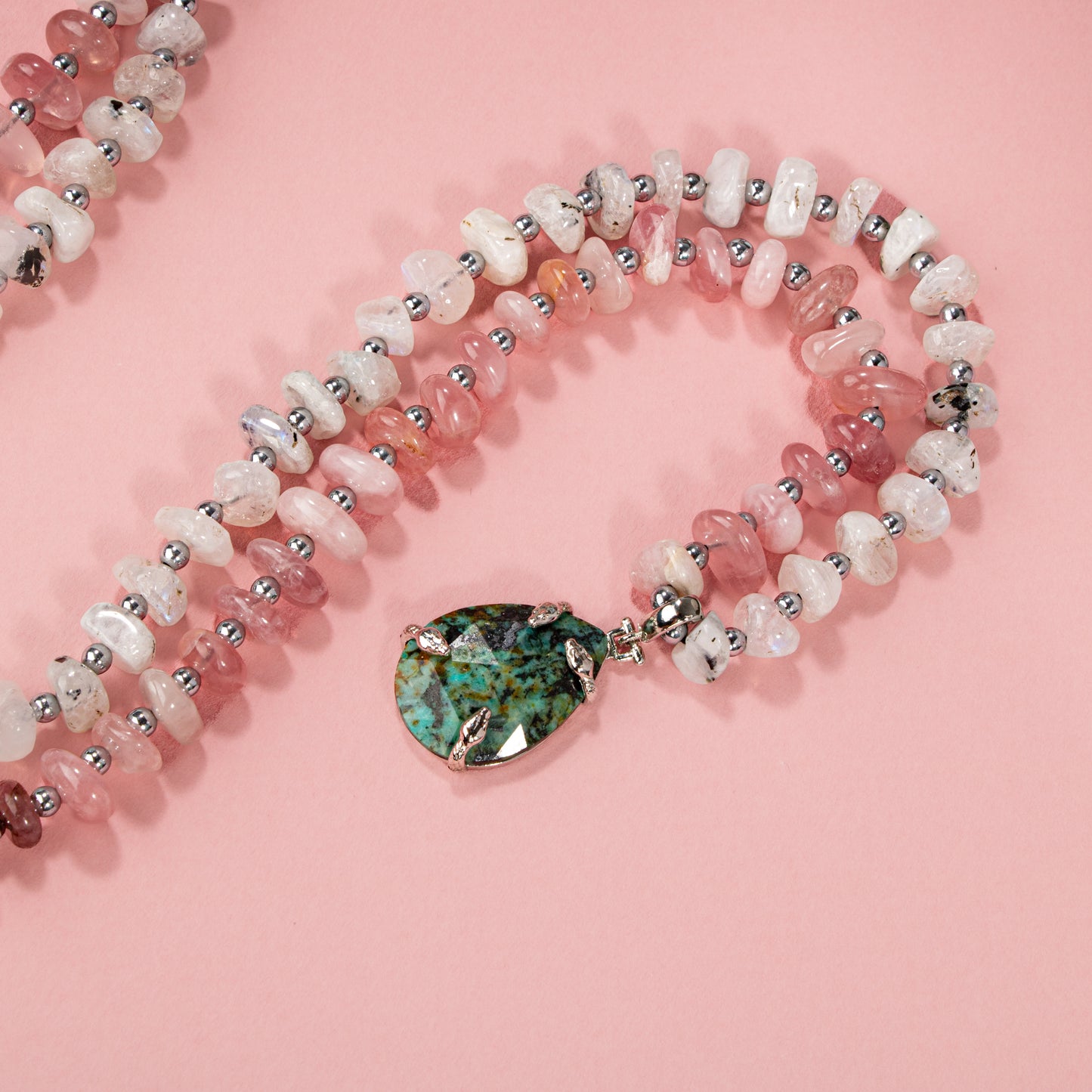 Turquoise, Moonstone, Rhodonite Natural Stone Necklace