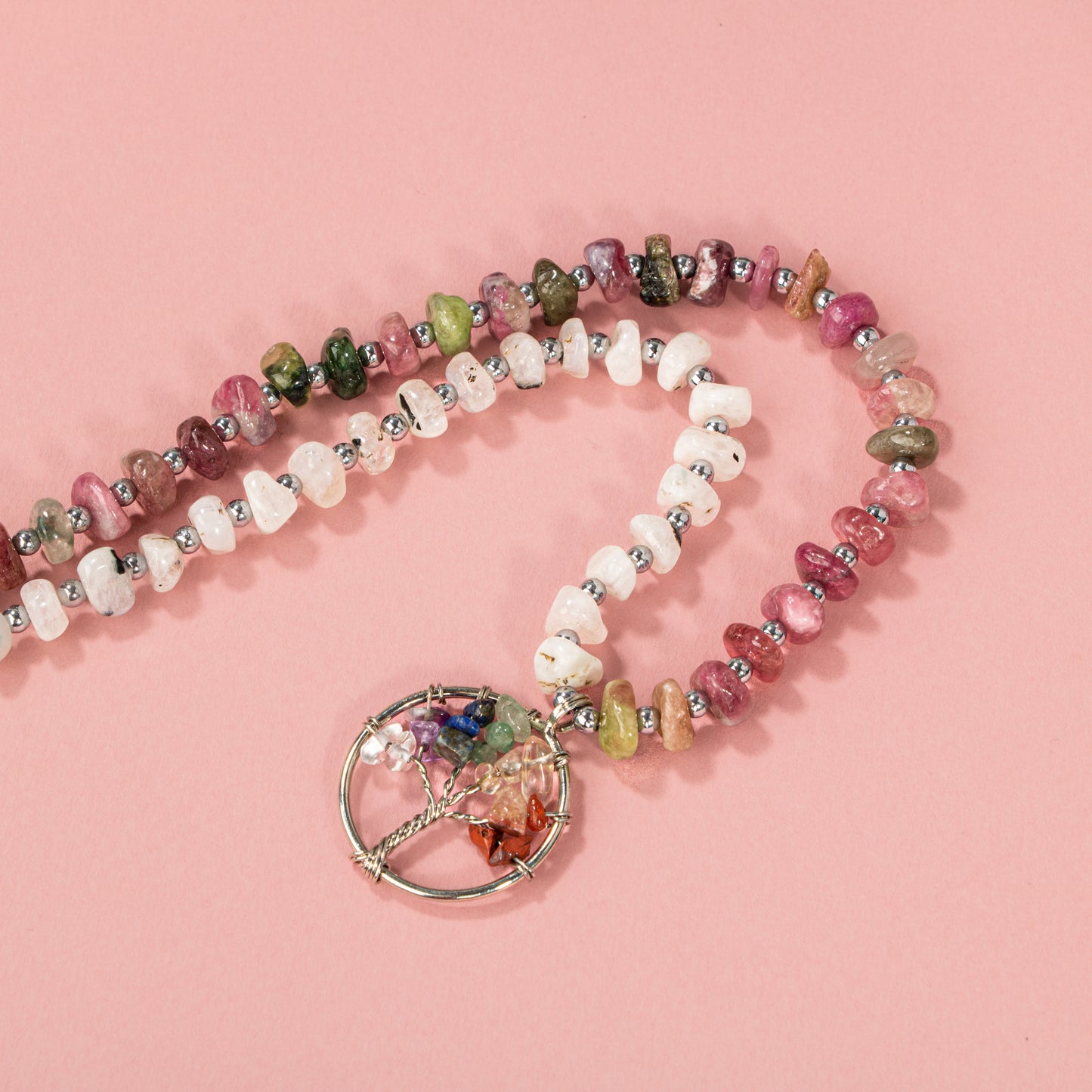 Moonstone, Tourmaline and Chakra Natural Stone Necklace