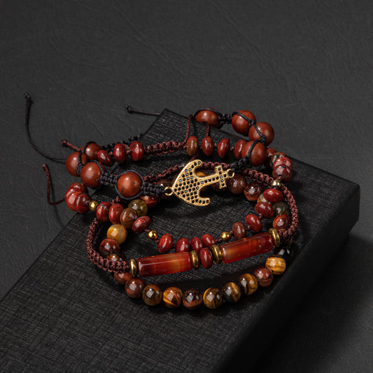 Tiger Eye, Agate Natural Stone Silver Set Bracelet