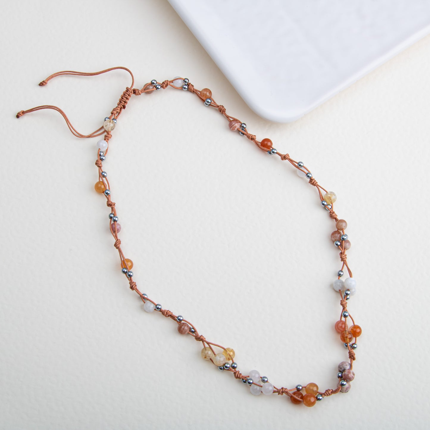 Moonstone, Tiger Eye, Citrine and Agate Natural Stone Macrame Necklace