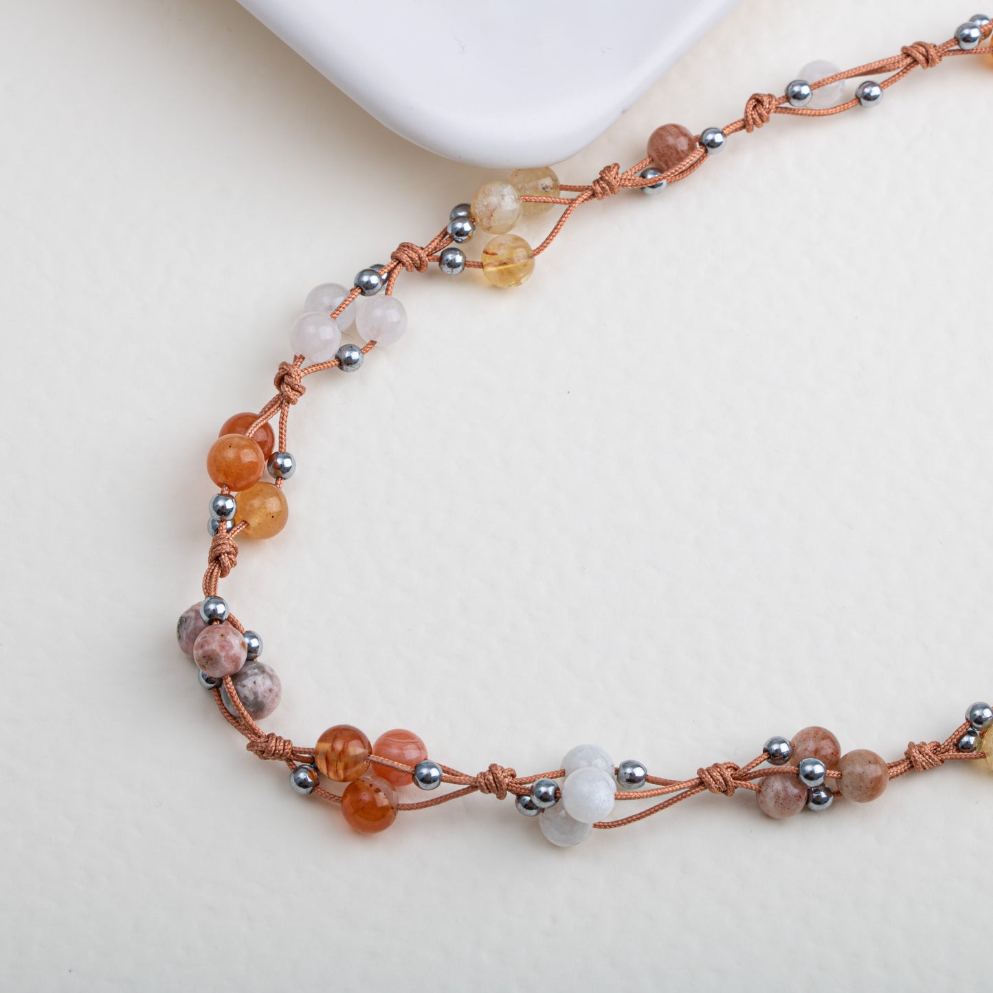 Moonstone, Tiger Eye, Citrine and Agate Natural Stone Macrame Necklace