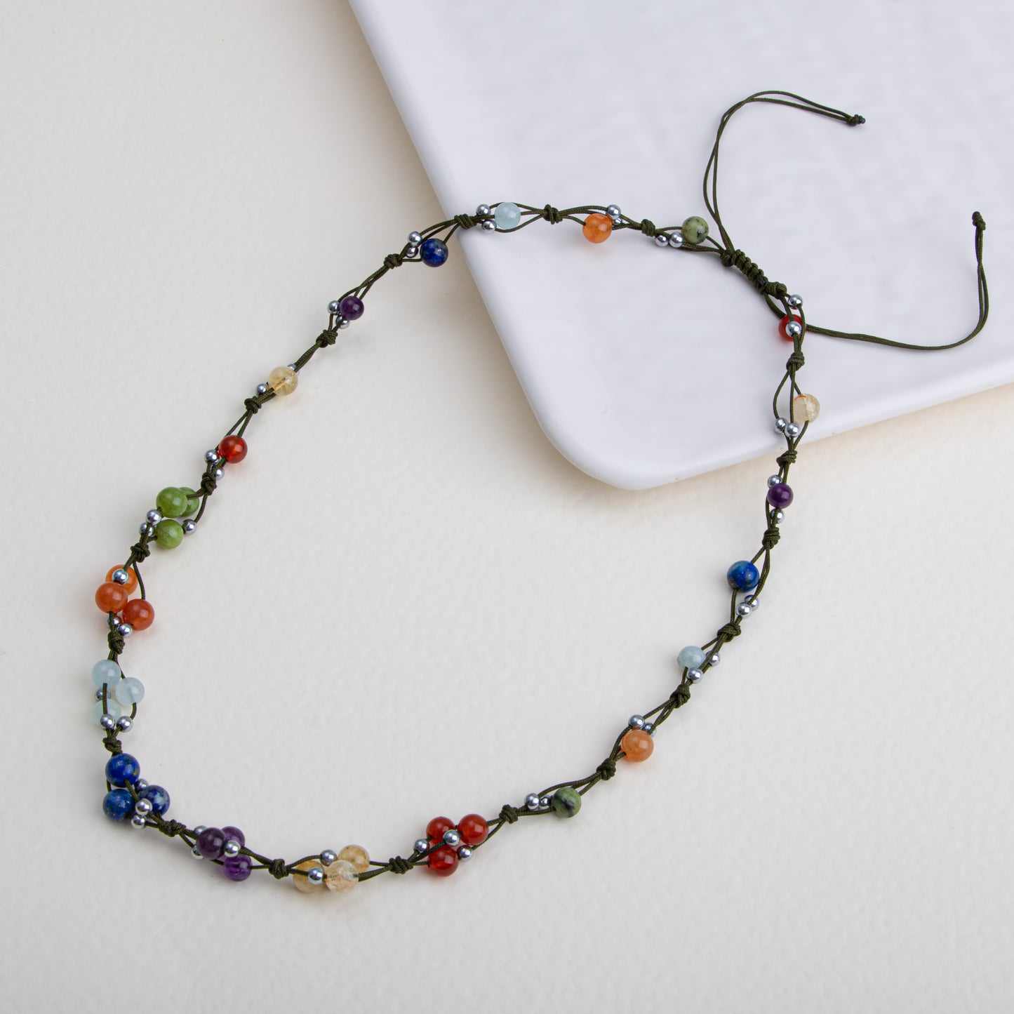 Lapis Lazuli, Amethyst, Citrine and Agate Natural Stone Macrame Necklace