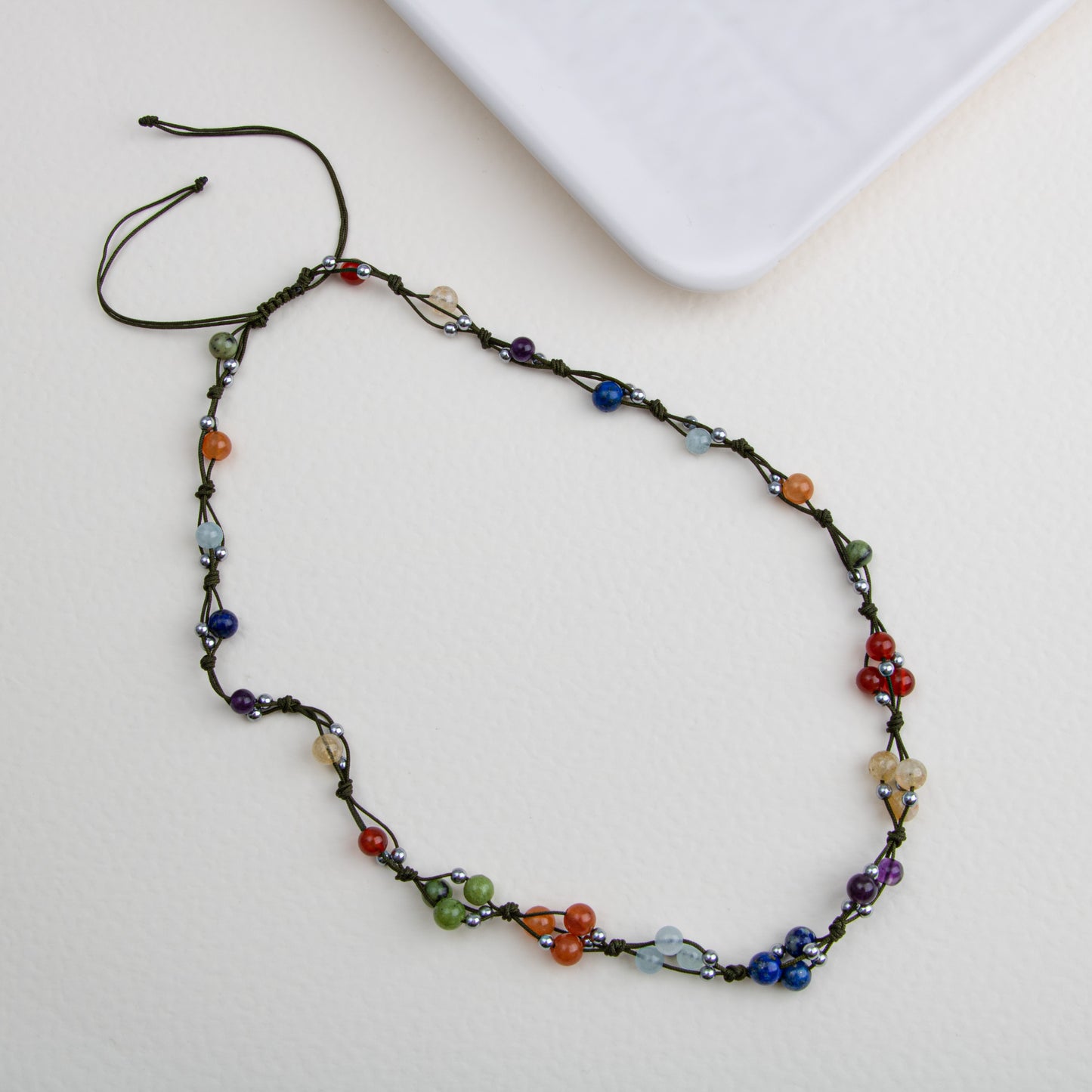 Lapis Lazuli, Amethyst, Citrine and Agate Natural Stone Macrame Necklace