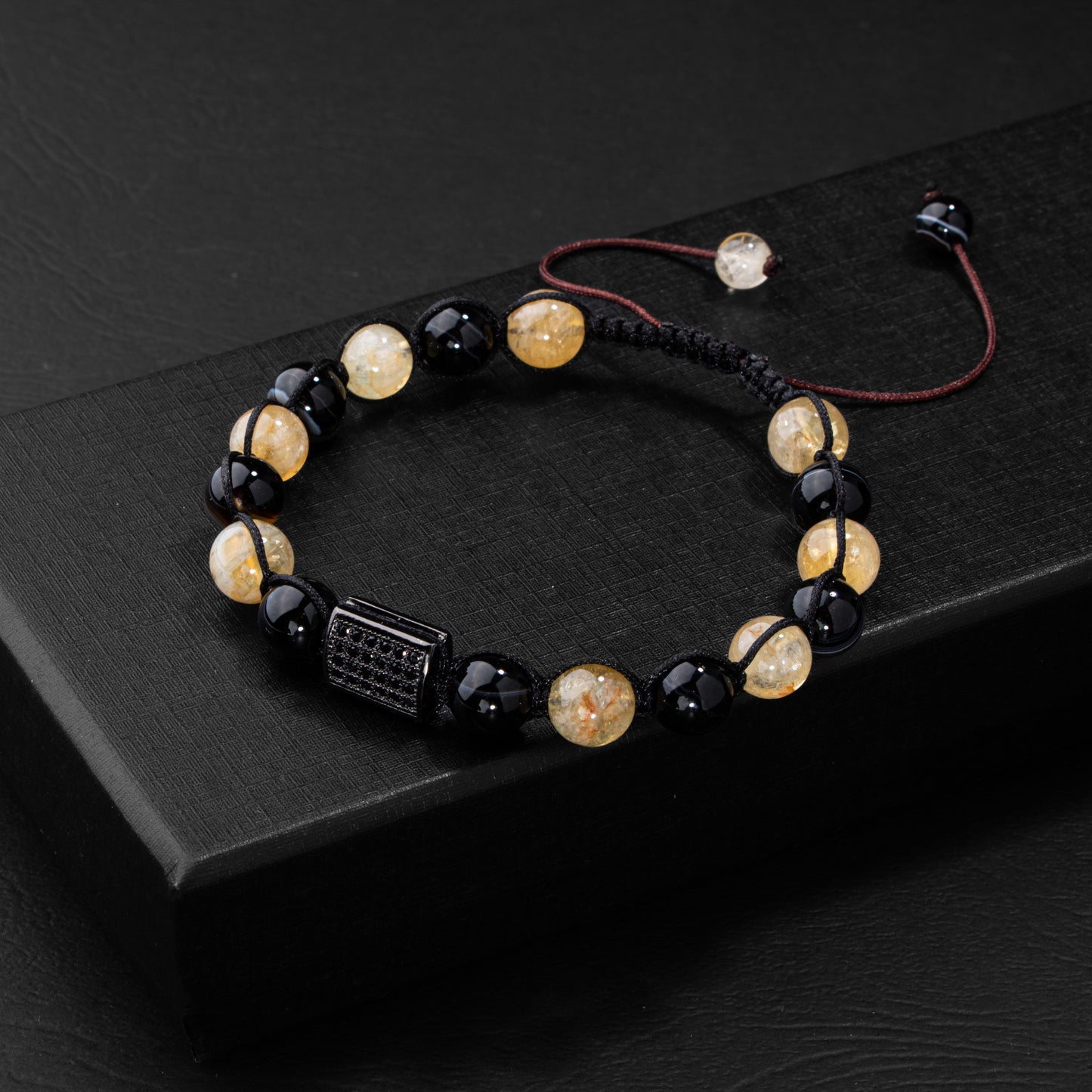 Citrine and Black Eye Agate 925 Sterling Silver Natural Stone Special Design Bracelet