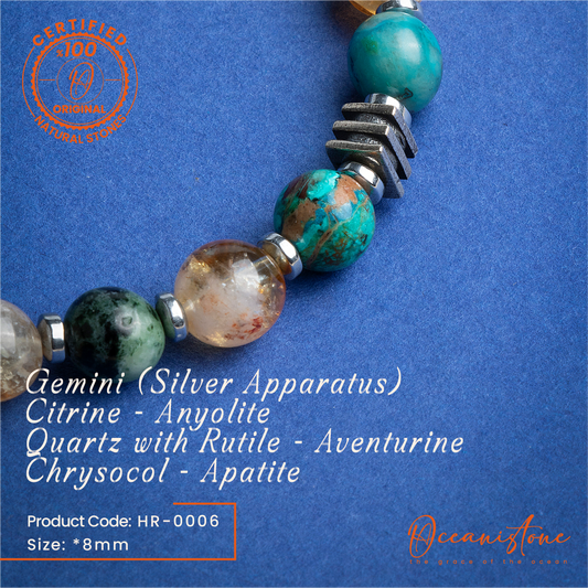 Gemini (Silver Apparatus) - Citrine, Anyolite, Quartz with Rutile, Aventurine, Chrysocolla, Apatite