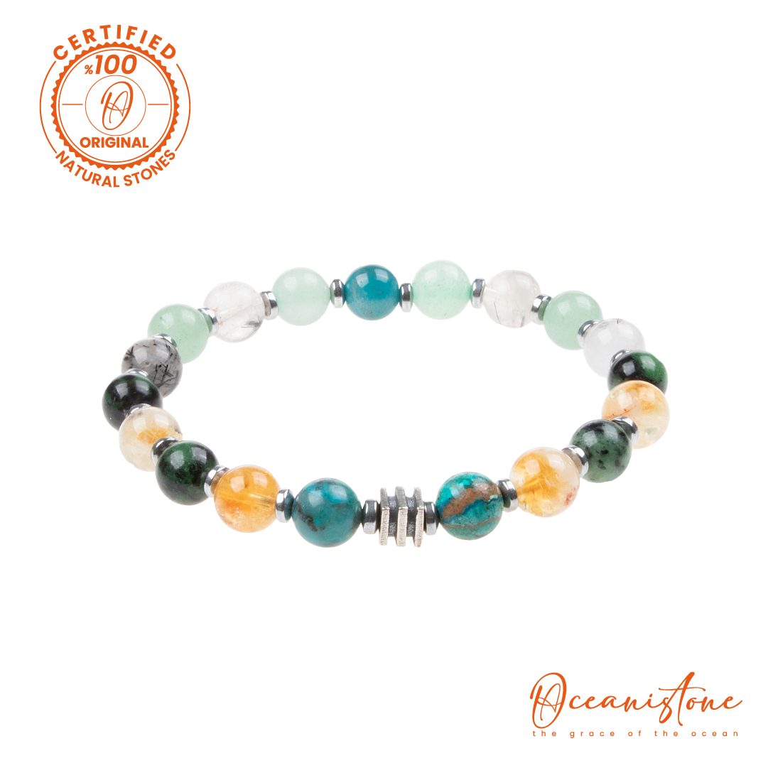 Gemini (Silver Apparatus) - Citrine, Anyolite, Quartz with Rutile, Aventurine, Chrysocolla, Apatite