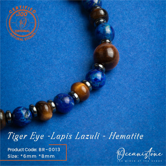 Men’s Tiger Eye, Lapis Lazuli, and Hematite Stretch Bracelet