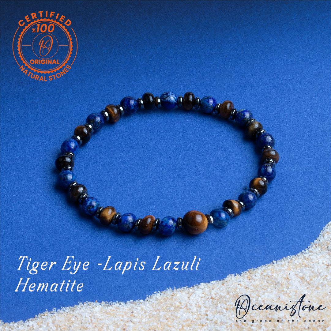 Men’s Tiger Eye, Lapis Lazuli, and Hematite Stretch Bracelet