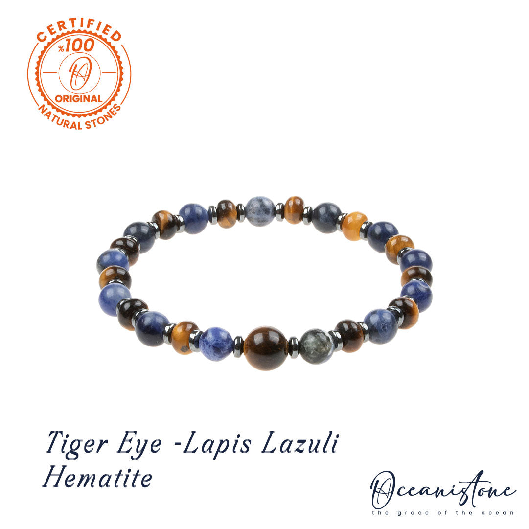 Men’s Tiger Eye, Lapis Lazuli, and Hematite Stretch Bracelet