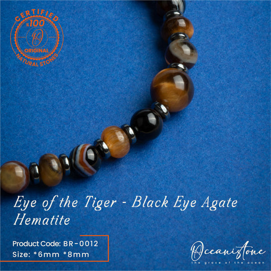 Men’s Tiger Eye, Black Eye Agate, and Hematite Stretch Bracelet