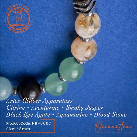 Aries (Silver Apparatus) - Citrine, Aventurine, Smoky Jasper, Black Eye Agate, Aquamarine, Bloodstone