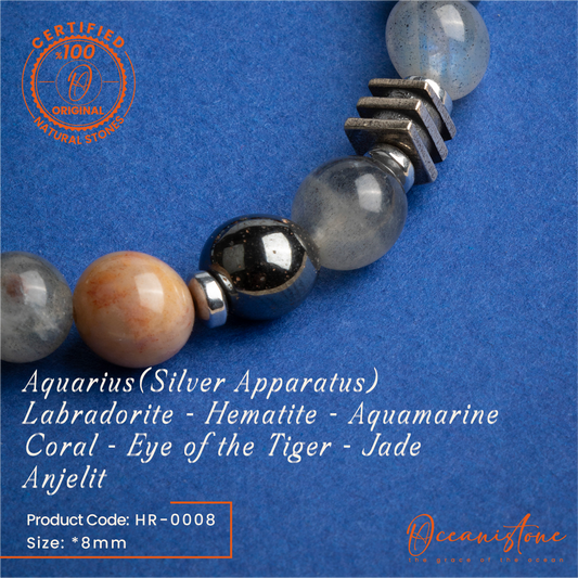 Aquarius (Silver Apparatus) - Labradorite, Hematite, Aquamarine, Coral, Eye of the Tiger, Jade, Angelite