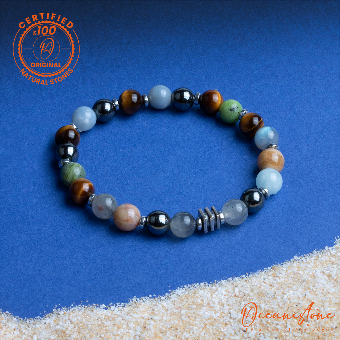 Aquarius (Silver Apparatus) - Labradorite, Hematite, Aquamarine, Coral, Eye of the Tiger, Jade, Angelite