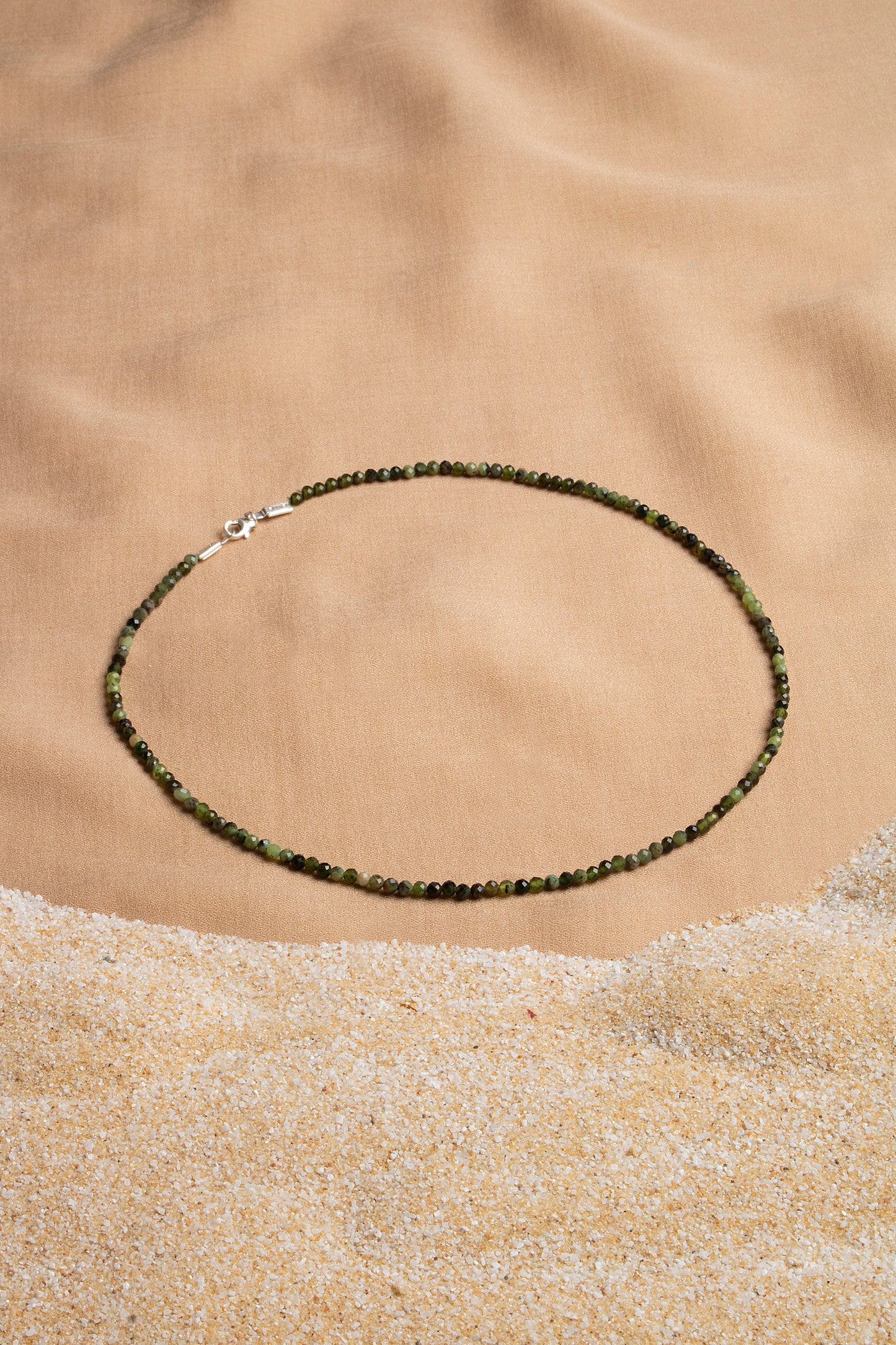 Jade Necklace and Bracelet Set with Silver Clasps 3-4 mm