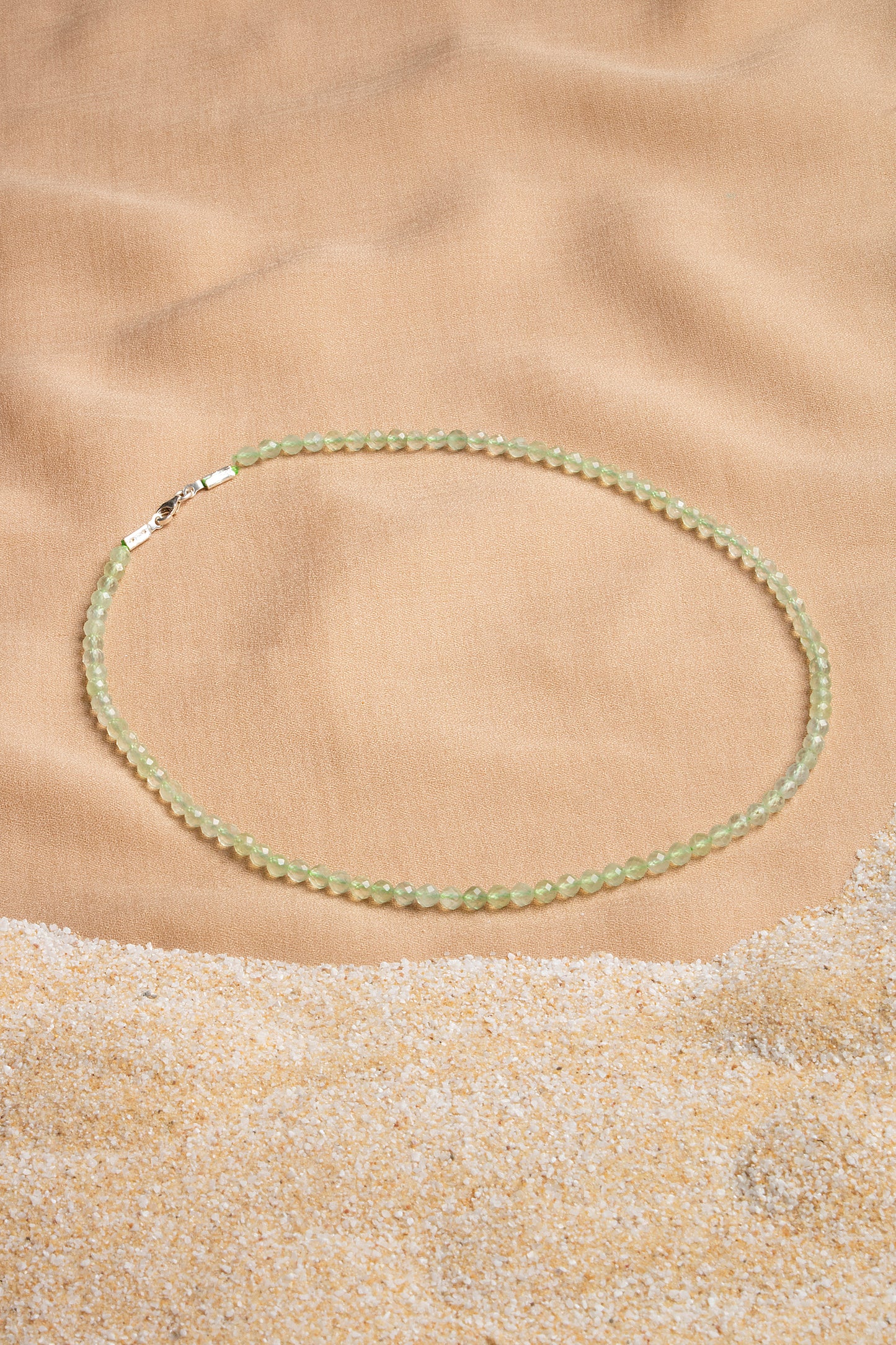Prehnite Necklace and Bracelet Set with Silver Clasps 3-4 mm