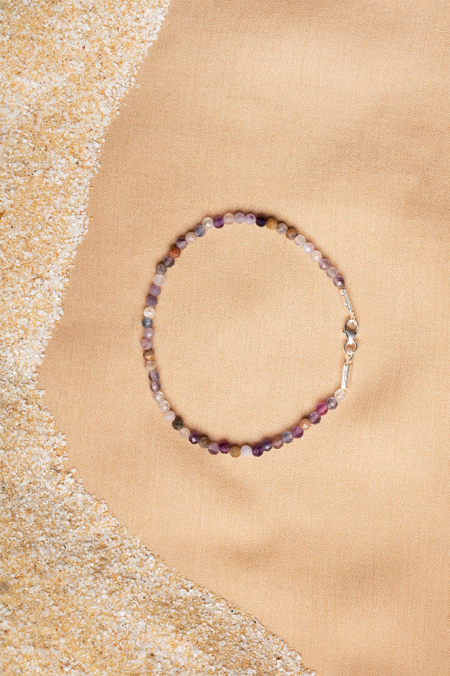Multicolored Tourmaline Necklace and Bracelet Set with Silver Clasps 3-4 mm
